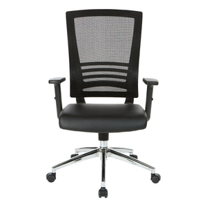 Black Breathable Mesh Back Manager's Chair with Bonded Leather Seat and Padded Adjustable Arms, 2-to-1 Synchro-Tilt Control, Chrome Base