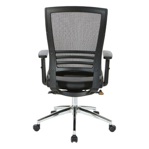 Black Breathable Mesh Back Manager's Chair with Bonded Leather Seat and Padded Adjustable Arms, 2-to-1 Synchro-Tilt Control, Chrome Base