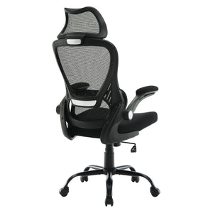Mesh Back Manager’s Chair with Fixed Headrest, Black Fabric Seat