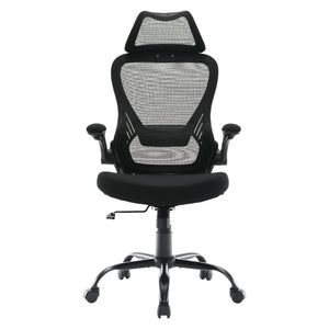 Mesh Back Manager’s Chair with Fixed Headrest, Black Fabric Seat