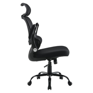 Mesh Back Manager’s Chair with Fixed Headrest, Black Fabric Seat