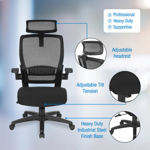 Breathable Mesh Back Manager's Chair with Molded Foam Black Fabric Seat and Adjustable headrest