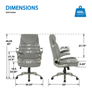 Big & Tall Executive Charcoal Fabric Chair with Padded Flip Arms and Titanium Base, Charcoal Fabric