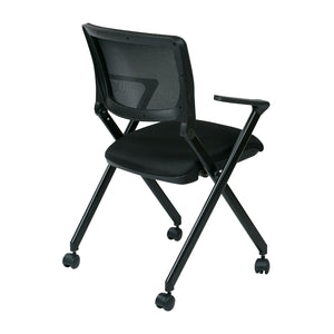 FlexBack Nesting Chair with Breathable Mesh Back and Black Fabric Seat in Black EPD Finish Frame, 2-Pack
