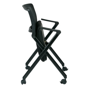 FlexBack Nesting Chair with Breathable Mesh Back and Black Fabric Seat in Black EPD Finish Frame, 2-Pack