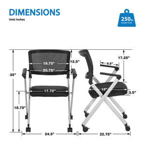 FlexBack Nesting Chair with Breathable Mesh Back and Black Fabric Seat in Silver EPD Finish Frame, 2-Pack