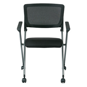 FlexBack Nesting Chair with Breathable Mesh Back and Black Fabric Seat in Titanium EPD Finish Frame, 2-Pack