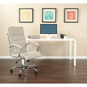 Executive Faux Leather Chair with Padded Arms and Chrome Finish Base