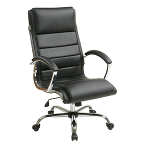 Executive Faux Leather Chair with Padded Arms and Chrome Finish Base