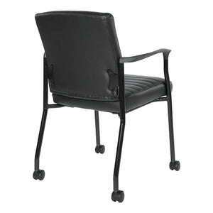Low-Back Faux Leather Guest Chair with Casters, Black Finish Frame