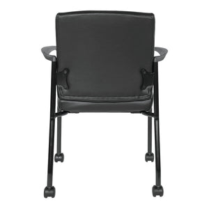 Low-Back Faux Leather Guest Chair with Casters, Black Finish Frame