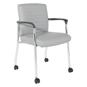 Low-Back Faux Leather Guest Chair with Casters, Chrome Finish Frame