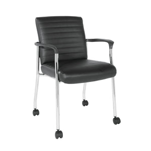 Low-Back Faux Leather Guest Chair with Casters, Chrome Finish Frame
