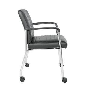 Low-Back Faux Leather Guest Chair with Casters, Chrome Finish Frame