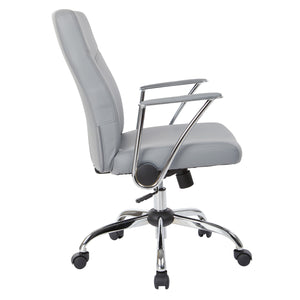 Faux Leather Chair with Padded Flip Arms and Chrome Finish Base