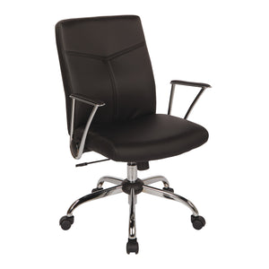 Faux Leather Chair with Padded Flip Arms and Chrome Finish Base