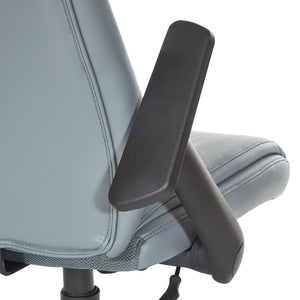 Mid-Back Faux Leather Manager’s Chair with Flip Up Arms and Nylon Base