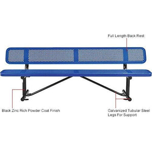 Global Industrial Thermoplastic Coated Metal Bench with Backrest, 8', Perforated Metal