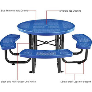Global Industrial Thermoplastic Coated Metal 46" Round Picnic Table, Perforated Metal