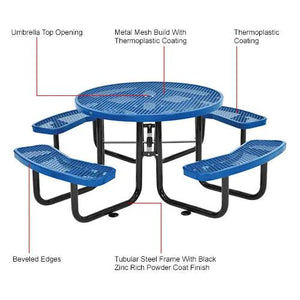 Global Industrial Thermoplastic Coated Metal 46" Round Picnic Table, Expanded Metal