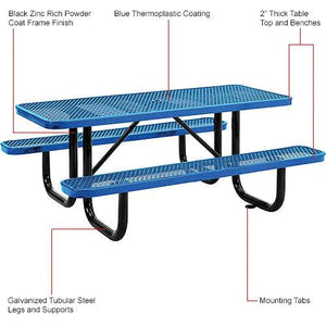 Global Industrial Thermoplastic Coated Metal Rectangular Picnic Table, 6' x 30", Expanded Metal