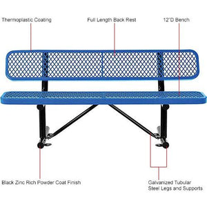Global Industrial Thermoplastic Coated Metal Bench with Backrest, 6', Expanded Metal
