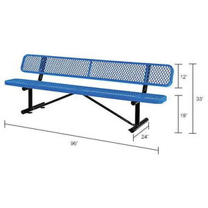 Global Industrial Thermoplastic Coated Metal Bench with Backrest, 8', Expanded Metal