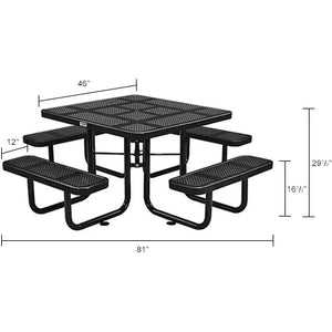 Global Industrial Thermoplastic Coated Metal 46" Square Picnic Table, Perforated Metal