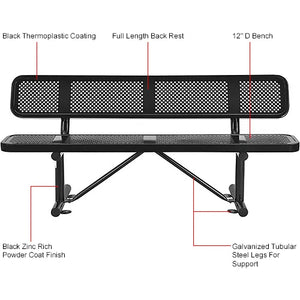 Global Industrial Thermoplastic Coated Metal Bench with Backrest, 6', Perforated Metal