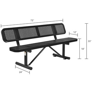 Global Industrial Thermoplastic Coated Metal Bench with Backrest, 6', Perforated Metal