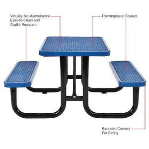 Global Industrial Thermoplastic Coated Metal Rectangular Picnic Table, 4' x 30", Expanded Metal