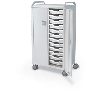 Compass Midi H3 Mobile Makerspace Tray Cabinet with Doors and Handles, (24) 3" Trays