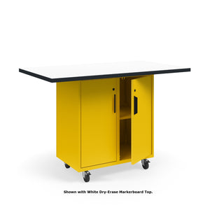 KI Ruckus Mobile Worktable, Single-Faced 2x2 Cubby Storage with Doors, 54" W x 30" D, 1-1/4" Laminate Top, FREE SHIPPING