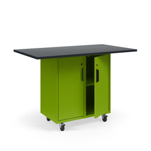 KI Ruckus Mobile Worktable, Single-Faced 2x2 Cubby Storage with Doors, 54" W x 30" D, 1" Black Phenolic Resin Top, FREE SHIPPING