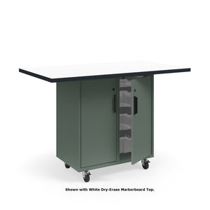 KI Ruckus Mobile Worktable, Single-Faced Tote Storage with Doors, 54" W x 30" D, (6) 6" & (2) 3" Totes, 1-1/4" Laminate Top, FREE SHIPPING