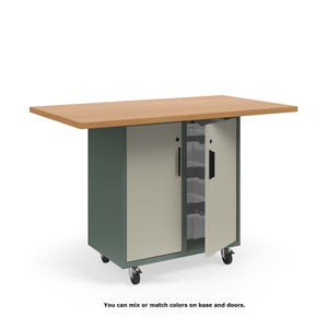 KI Ruckus Mobile Worktable, Single-Faced Tote Storage with Doors, 54" W x 30" D, (6) 6" & (2) 3" Totes, 1-1/4" Laminate Top, FREE SHIPPING