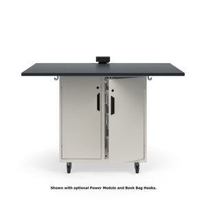 KI Ruckus Mobile Worktable, Single-Faced Tote Storage with Doors, 54" W x 30" D, (6) 6" & (2) 3" Totes, 1" Black Phenolic Resin Top, FREE SHIPPING