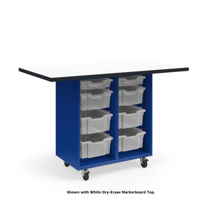 KI Ruckus Mobile Worktable, Single-Faced Open Tote Storage, 54" W x 30" D, (6) 6" & (2) 3" Totes, 1-1/4" Laminate Top, FREE SHIPPING