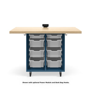 KI Ruckus Mobile Worktable, Single-Faced Open Tote Storage, 54" W x 30" D, (6) 6" & (2) 3" Totes, 1-3/4" Maple Butcher Block Wood Top, FREE SHIPPING