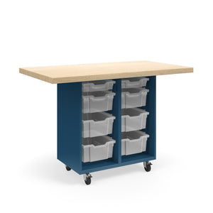 KI Ruckus Mobile Worktable, Single-Faced Open Tote Storage, 54" W x 30" D, (6) 6" & (2) 3" Totes, 1-3/4" Maple Butcher Block Wood Top, FREE SHIPPING