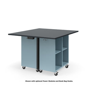 KI Ruckus Mobile Worktable, Double-Faced 2x2 Open Cubby Storage, 54" W x 48" D, 1" Black Phenolic Resin Top, FREE SHIPPING