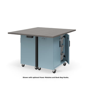 KI Ruckus Mobile Worktable, Double-Faced Cubby and Tote Storage with Doors, 54" W x 48" D, (6) 6" & (2) 3" Totes, 1-1/4" Laminate Top, FREE SHIPPING