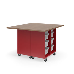KI Ruckus Mobile Worktable, Double-Faced Open Cubby and Tote Storage, 54" W x 48" D, (6) 6" & (2) 3" Totes, 1-1/4" Laminate Top, FREE SHIPPING