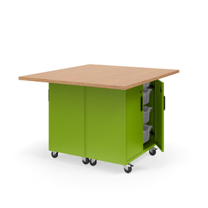 KI Ruckus Mobile Worktable, Double-Faced Tote Storage with Doors, 54" W x 48" D, (12) 6" & (4) 3" Totes, 1-1/4" Laminate Top, FREE SHIPPING
