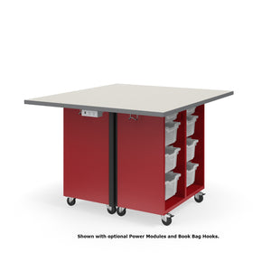 KI Ruckus Mobile Worktable, Double-Faced Open Tote Storage, 54" W x 48" D, (12) 6" & (4) 3" Totes, 1-1/4" Laminate Top, FREE SHIPPING