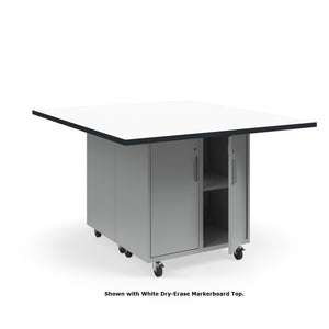 KI Ruckus Mobile Worktable, Double-Faced 2x2 Cubby Storage with Doors, 54" W x 60" D, 1-1/4" Laminate Top, FREE SHIPPING