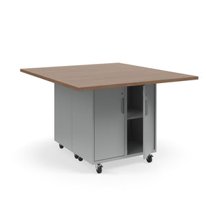 KI Ruckus Mobile Worktable, Double-Faced 2x2 Cubby Storage with Doors, 54" W x 60" D, 1-1/4" Laminate Top, FREE SHIPPING