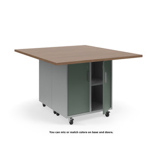 KI Ruckus Mobile Worktable, Double-Faced 2x2 Cubby Storage with Doors, 54" W x 60" D, 1-1/4" Laminate Top, FREE SHIPPING