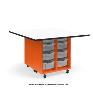 KI Ruckus Mobile Worktable, Double-Faced Open Cubby and Tote Storage, 54" W x 60" D, (6) 6" & (2) 3" Totes, 1-1/4" Laminate Top, FREE SHIPPING