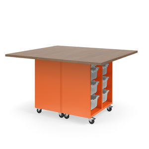 KI Ruckus Mobile Worktable, Double-Faced Open Cubby and Tote Storage, 54" W x 60" D, (6) 6" & (2) 3" Totes, 1-1/4" Laminate Top, FREE SHIPPING
